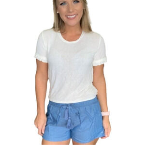 𝅺llove Side Buttoned Tassel String Blue Small Denim Shorts